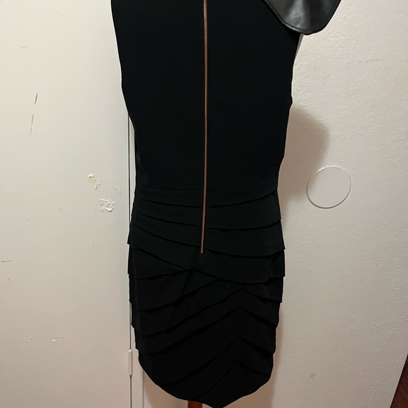 Rag & Bone New York Black Crepe Dress With Leather Trim Size 10 - Picture 5 of 7